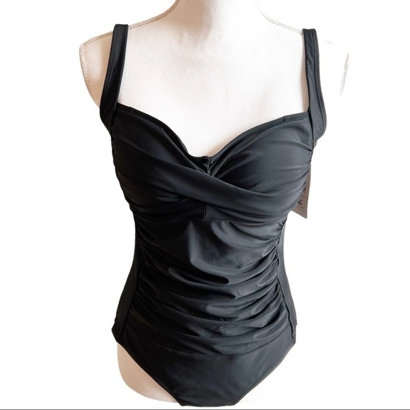 EKOUAER BLACK ONE PIECE TUMMY CONTROL ONE PIECE SWIMSUIT SIZE LARGE BRAND NEW - Picture 1 of 4